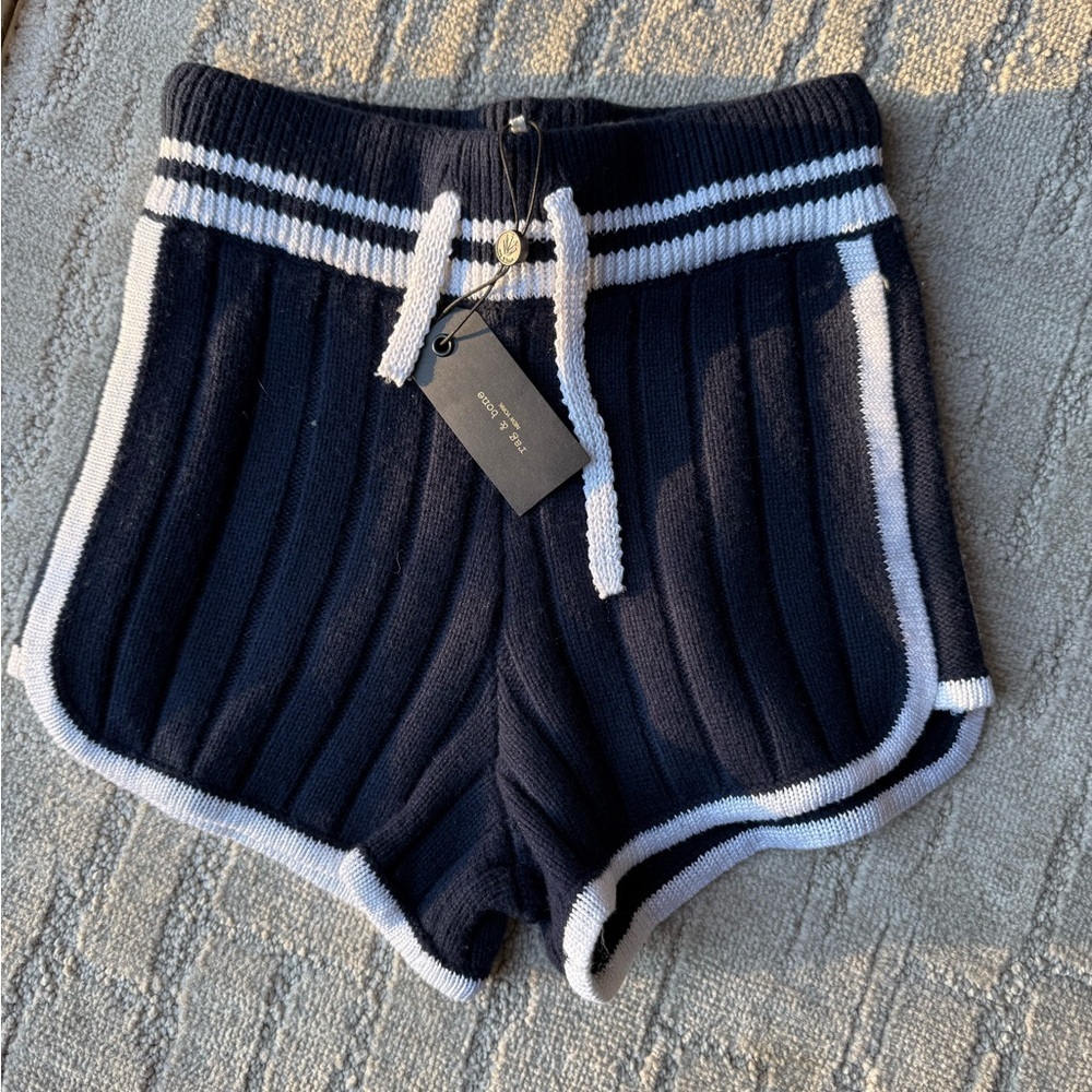 Rag & Bone Dark Blue‎ and White Knit Shorts - Picture 2 of 7